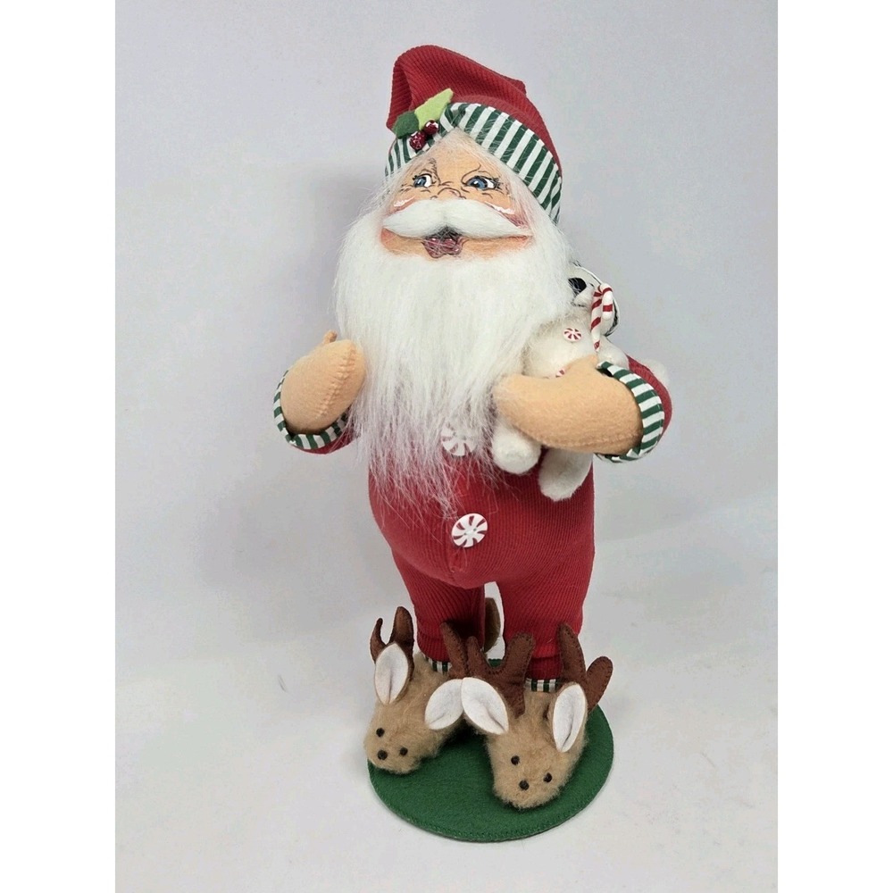 Annalee Doll 13" Christmas Bedtime Santa Teddy Bear &‎ Reindeer Slippers 2007